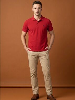 U.S Polo Assn Performance Pique Red & Green Polo Shirt with Embroidered Logo